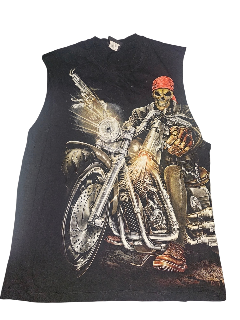 Sleeveless Black Biker Skull Motorcycle Graphic Tee